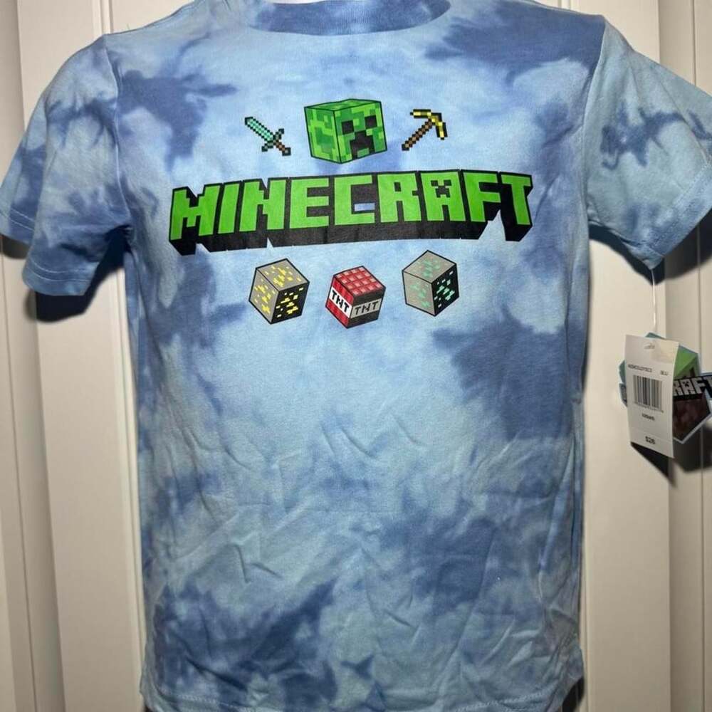 Minecraft Tie-Dye T-Shirt Size XXS(4/5) Blue Logo Creeper
